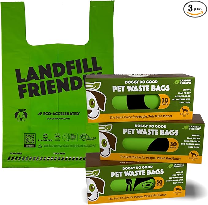 Doggy Do Good Poop Bags for Dogs (90 Ct), Easy Open Dog Poop Bags Single Roll, Certified Home Compostable