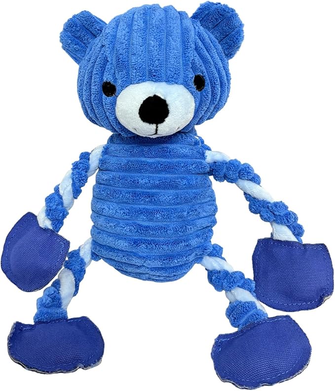 LWBMG Squeaky Dog Toys, Tug of War Dog Toys to Keep Them Busy, Stuffed Animal Dog Plush Toy for Puppy Small, Middle, Large Dogs, Cute Bear Interactive Doggie Toy Blue