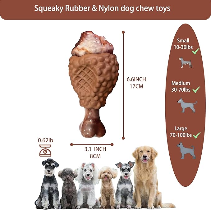 Dog Toys for Aggressive Chewers, Nylon Rubber Brown Chicken Legs Dog Toy, Durable Interactive Chew Toys for Medium & Large Dogs