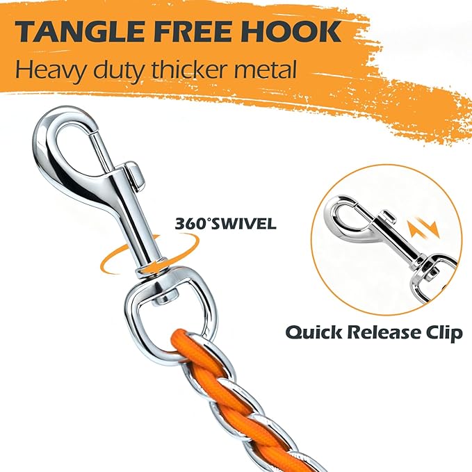 Chain Dog Leash Chew Proof Metal Leash for Medium Large Dogs, Chain Link Dog Anti Chew 5.2FT / 4FT Strong Anti Bite Comfortable Soft Padded Handle (Orange, 4FT(5-30lb))