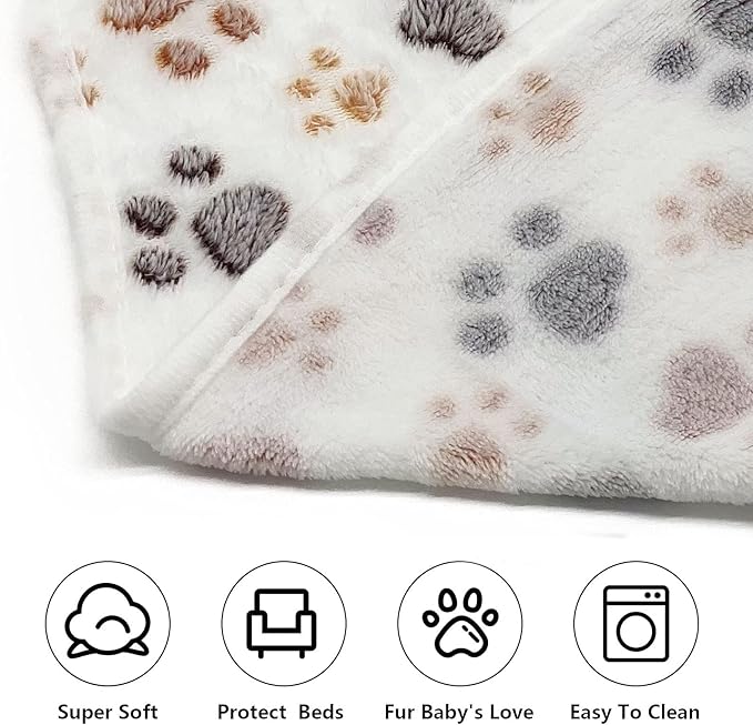 SORKUT 1 Pack 3 Puppy Dog Blankets Super Soft Warm Sleep Mat Fluffy Premium Fleece Pet Blanket Flannel Throw for Dog Puppy Cat - Paw Print Beige/Pink/Brown Large(40"x30")