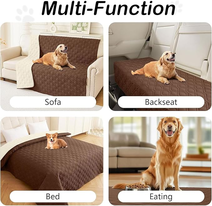 hyha Waterproof Dog Bed Blanket, Soft Pet Blankets, Waterproof Couch Cover for Dogs, Reversible Sofa Covers Washable for Furniture (40x50 Inch, Brown/Beige)