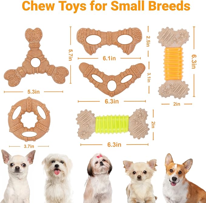 Puppy Chew Toys 6 Pack, Indestructible Dog Toy for Small Dogs, Dog Bones for Aggressive Chewers Puppy Teething Toys to Keep Them Busy, 30lbs and Under