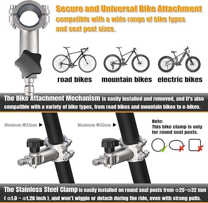 Hands-Free Bicycle Dog Leash for Medium & Large Dogs - 180° Rotating/Fixed Attachment, Shock-Absorbing Spring & Quick-Release Connector, Durable Cycling Leash for Safe, Smooth Rides with Pets (DBL-O)