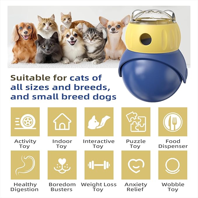 Interactive Cat Treat Puzzle Toy, Adjustable Cat Dry Food Dispenser, Mental Stimulation Game for Indoor Cats and Puppies, Slow Feeder & Brain Teaser