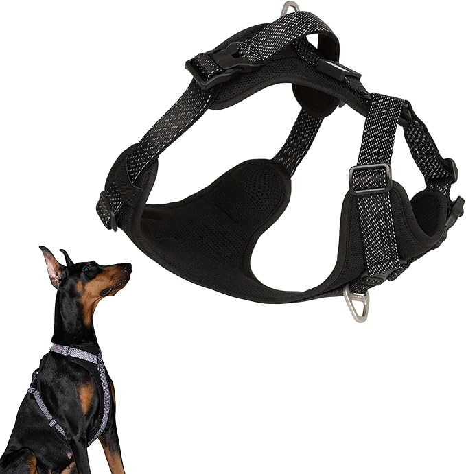 All-Weather No Pull Dog Harness Reflective Vest Harness QR Code Anti-Lost Adjustable Quick-Release Buckle Soft Padded Breathable Harness for Medium Large Dogs (Super Reflect-Black, M)