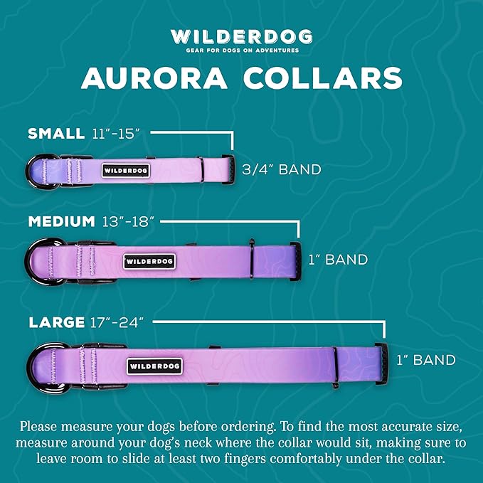 Wilderdog Waterproof Dog Collar - Repels Water & Dirt - Large 17"-24" - Aurora