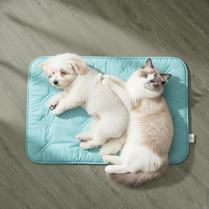 Pet Cooling Mat, 31" x 28.5" Self-Cooling Pad for Dogs or Cats, Soft Breathable, Pet-Safe, Portable & Durable Pet Mat for Crate, Trunk, Camping, Outdoors, Machine Washable, Sky Blue