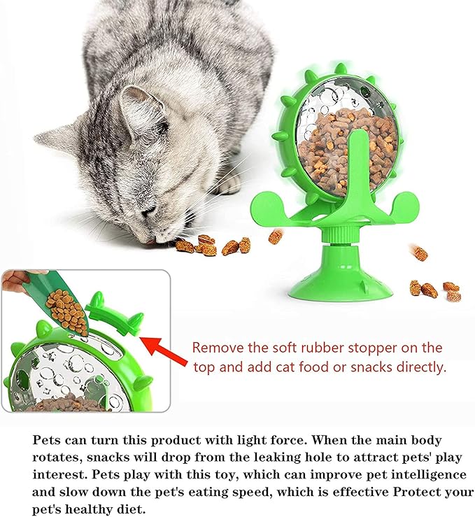 Interactive Cat Treat Leaking Toy for Small Dogs Original Slow Feeder Funny Dog Wheel Pet Products Accessories, Cat Treat Dispenser Toy Interactive Puzzle (Green)