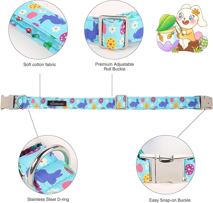 ARING PET Easter Dog Collar with Bow, Cute Adjustable Egg Rabbit Bowtie Pet Collars with Metal Buckle for Puppy Small Medium Large Boy Girl Dogs-S