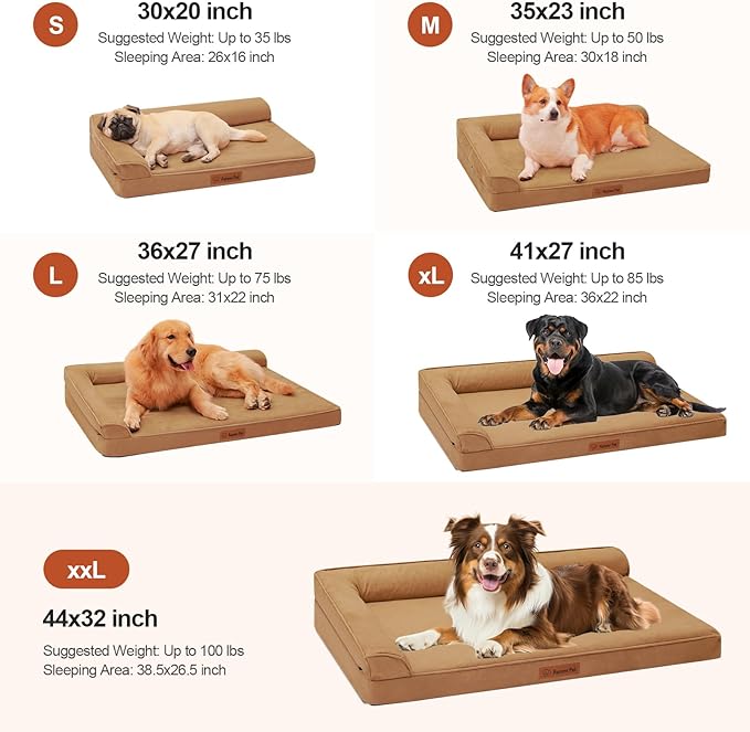 Orthopedic Dog Bed for Large Dogs, 44"x32"x6" Memory Foam Pet Bed with Washable Microsuede Cover, TPU Waterproof Liner & Nonskid Bottom, for Indoor, Outdoor, Crate ＆ Car Use, Khaki