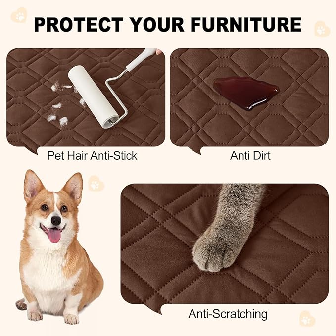 Smiry Reversible Waterproof Couch Covers for Sofa, Washable Dogs Pet Couch Covers for 3 Cushion Sofa Pet Friendly, Water Resistant Furniture Protector Slipcover, Geometric (30"x53", Brown/Chocolate)