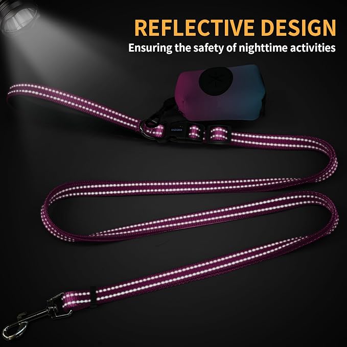 Kazazoo Hands-Free Christmas Dog Leash with Poop Bag Holder, Adjustable 4-7 Ft Waist for Dog Walking, Running for Small & Medium Dogs with Reflective Strips, Nylon Waist Belt, Hotpink