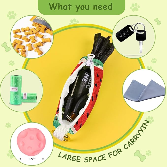 Watermelon Shaped Dog Poop Bag Holder Leash Attachment - Zipper Case Design, Potty Bag Dispenser Trash Bag Carrier Accessory for Dog Walking