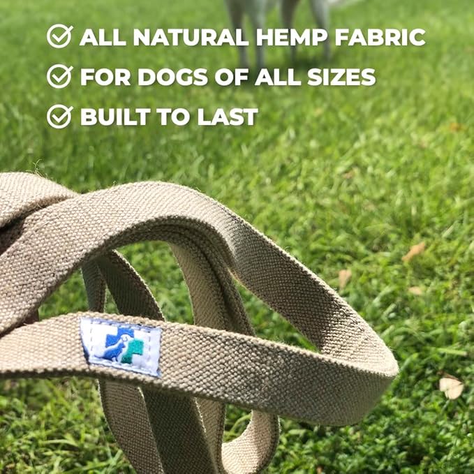VetGen Wellness 5' All Natural Hemp Fabric Leash for Dogs - Sustainable, Biodegradable, and Earth-Friendly - Stainless Steel Swivel Eye Bolt Snap & D-Ring for Training or Everyday Use