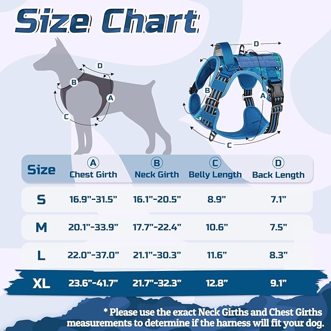 rabbitgoo Tactical Dog Harness for Large Dogs, No Pull Military Service Vest with Handle & Molle, Easy Control for Training Walking, Adjustable Reflective Straps, Blue Camo, XL