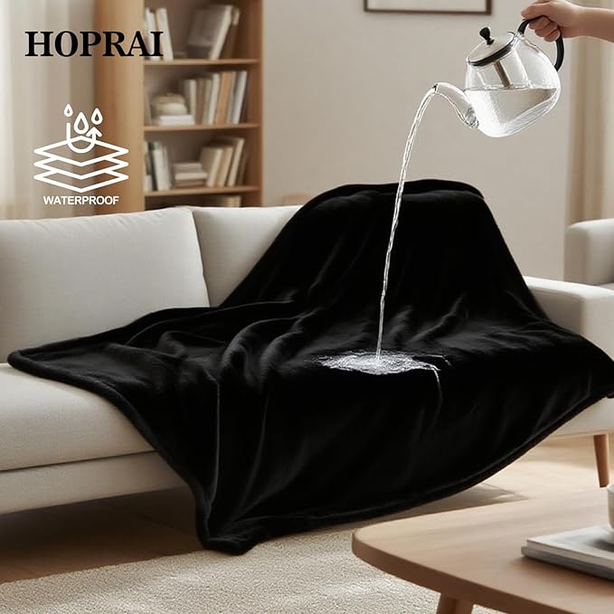 Waterproof Pet Blanket for Medium Large Dogs Washable Fluffy Thick Jacquard Shag Fleece Warm Sherpa Pet Blanket Cats Puppy Couch Protection (Black XL57*85inches)