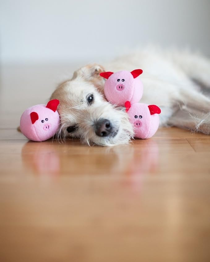 ZippyPaws Burrow- Interactive Dog & Puppy Toys for Boredom, Stimulating Pet Products to Keep Them Busy, Hide & Seek Plush Dog Puzzles, Squeaky Toy for Enrichment, for Small & Medium Dogs- Pig Barn