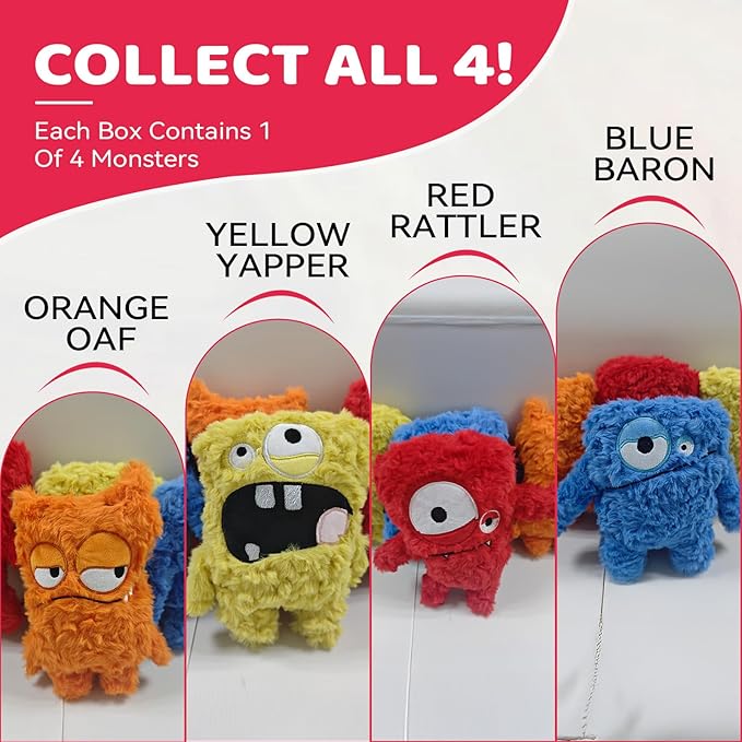 Monster Plush Squeaker Dog Toy Surprise Box - Crinkle Stuffed Animal for Small & Medium Dogs - Interactive Play & Cuddling Gifts - Keep Them Busy
