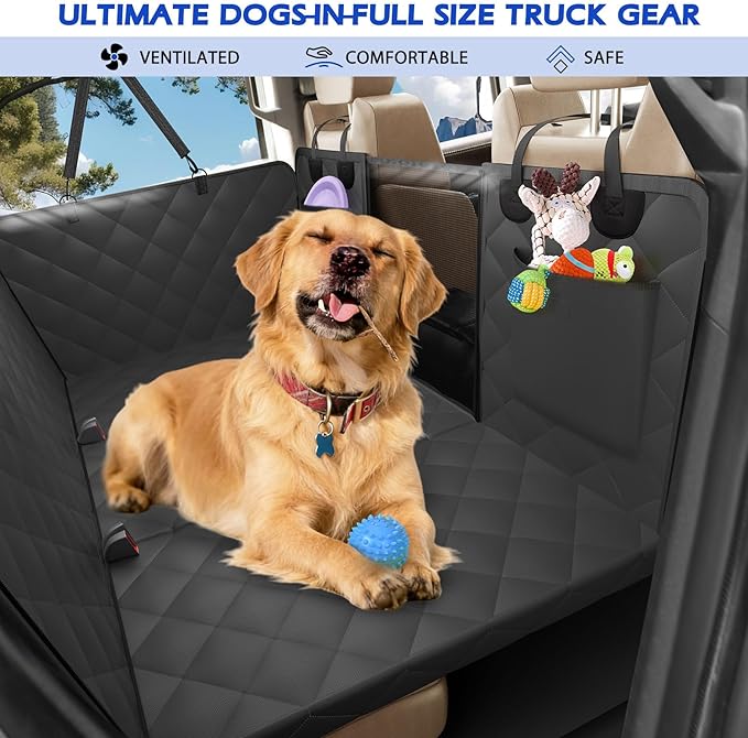 Truck Dog Seat Cover Back Seat, Hard Bottom Dog Hammock for Car, Waterproof XL Large Soft Pet Extender Travel Bed Supports 400lbs, Durable Platform Protector Full Size Crew Cab Rear Seat