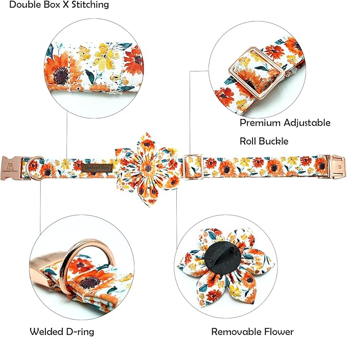Lionheart glory Dog Collar Flowers Collar Floral Dog Collar with Flower Spring Summer Cute Collar Dog Boy or Girl Dog Collars Soft Durable Adjustable Dog Collars for Medium Dogs
