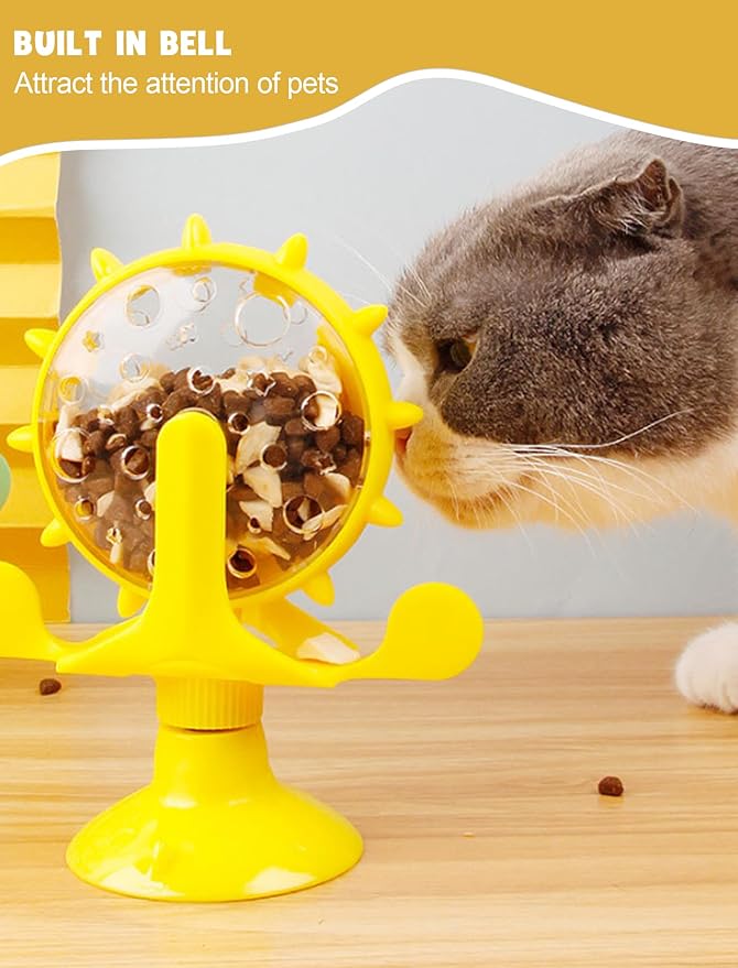 GLOGLOW Cat Food Leakage Toy, Windmill Treat Dispensing Cat Puzzle Interactive Feeder for Kitten Puppy Slow Eating Suction Cup Playtime Indoor Enrichment Training Reward