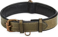 Real Leather Dog Collar Padded Soft Interiors with Premium Vintage Look Handcrafted Heavy Duty with Tag Ring for Small Medium and Large Pets (Medium (1.25" Wide for 13.5" - 17.5" Neck), Olive)