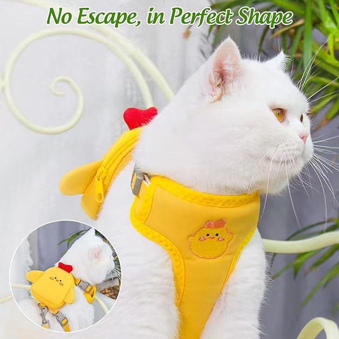Dog Harness and Leash Set-No Pull No Choke Pet Harness for All Weather Lightweight Adjustable Cat Harness Breathable Soft Mesh Dog Backpack Harness Vest Pet Carrier Saddle Bag with Pocket-Yellow-M