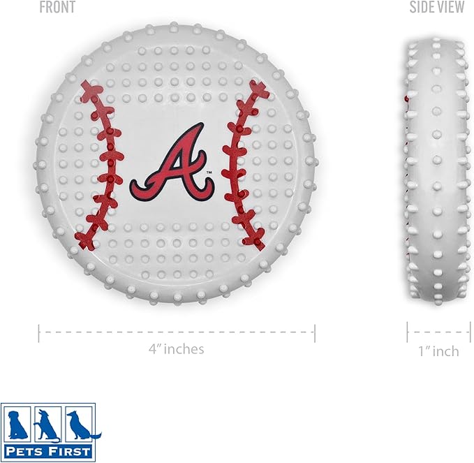 Pets First MLB Atlanta Braves Hard-Nylon Bacon-Flavored Baseball Chew Toy, Indestructible Dog and Cat Chewy Toy, Tug, Fetch Toy, Sporty Fun Toy for Dogs