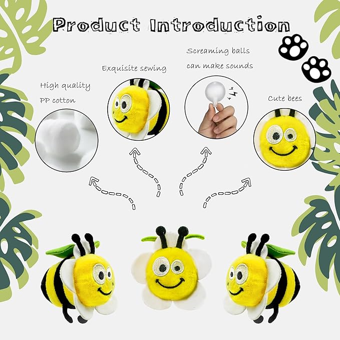 Dog Hide and Seek Toys Puppy Chew Squeaky Toys Plush Mushroom&Bamboo&Shell Hideout Stuffing with Squeakers Animals (Beehive Hideout with 4 Bees)