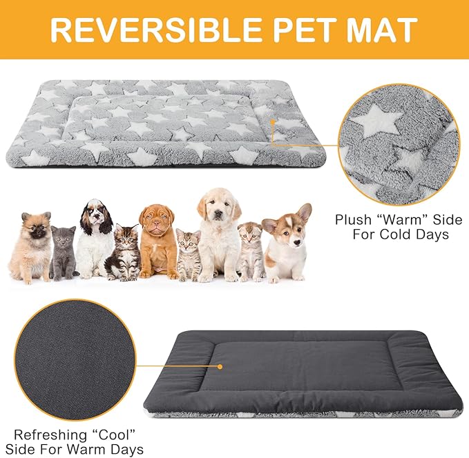 VitalCozy 4 Pcs Dog Crate Pads, Ultra Soft Warm Washable Anti-Slip Kennel Bed Mat for Pets, Reversible, Replaceable, Cozy Cage Liner for Small Medium Large Dogs and Cats(18 x 24 x 1.6 Inch,Gray)