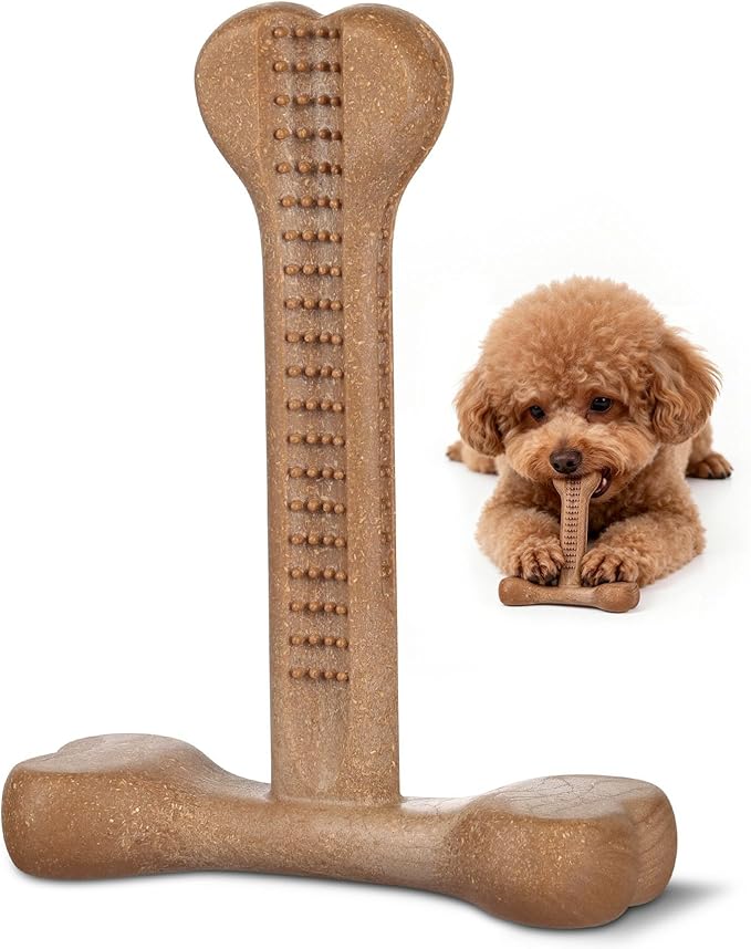 Dog Chew Toy for Aggressive Chewers T-Shaped Tough Dog Bone Toys for Small Medium Large Breed to Keep Them Busy (Small-Under 20LBS, Milk Flavored)