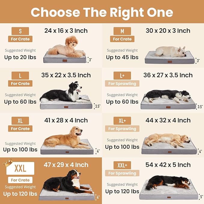 OhGeni Orthopedic Waterproof Dog Bed for Extra Large Dogs, Machine-Washable Removable Cover in Easy-Clean Fabric, High Density Foam & Easy-Carry Handle, Suitable for Crate, 47 inch (Gray)