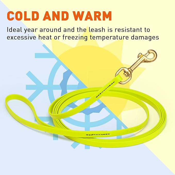Viper Biothane K9 Working Dog Leash Waterproof Lead for Tracking Training Schutzhund Odor-Proof Long Line with Solid Brass Snap for Puppy Medium and Large Dogs, 20ft Safety Yellow