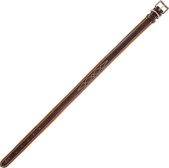 Exion Geniun Leather Dog Collar Designer Stitched Soft Leather Padded- Suitable for Small Medium Large X-Large Dogs for Walking Running- Oak Brown with Conker Padding