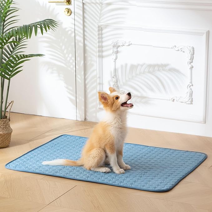 Soulbond Cooling Mat for Large Dogs - 29"x40" Washable Cooling Pad for Cats, QMAX>0.3, Anti-Slip Bottom, Portable Summer Cool Pet Bed Pad for Outdoor/Indoor/Cars/Travel Use, Ocean Blue