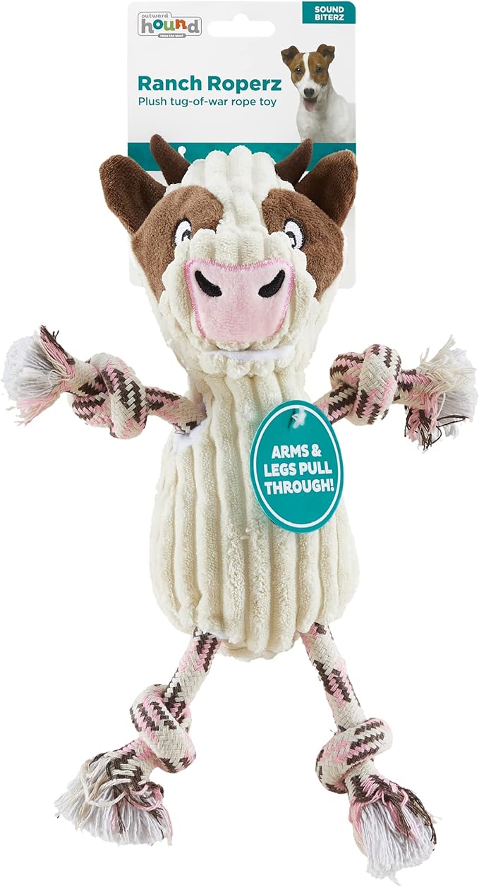 Outward Hound Ranch Roperz Cow Plush Squeaky Dog Toy