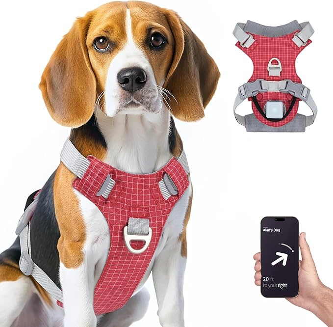 TagME No Pull Dog Harness with 2 Leash Clips,Lightweight & Visible for All-Day Walking,No Choke Pet Vest Includes AirTag Holder for Medium Dogs,Melon Red
