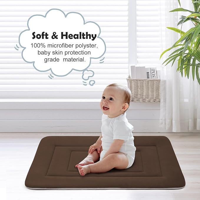 JoicyCo Dog Bed Soft Dog Crate Bed Pad Mat, 42 in Non Slip Bottom Washable Beds for Large Dogs, Pet Bed Mattress Kennel Pad, Dark Brown