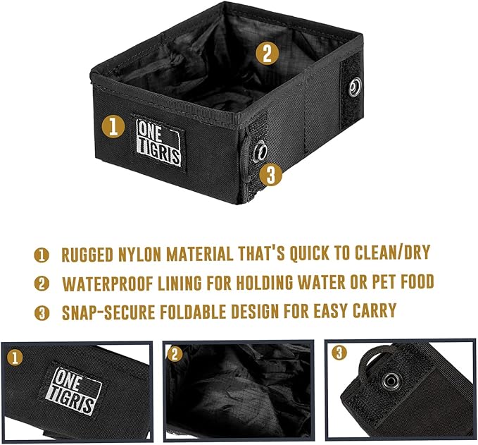 OneTigris Military Pet Bowl Collapsible 70 oz Treat Food & Water Holder for Small to Medium Puppy Dog