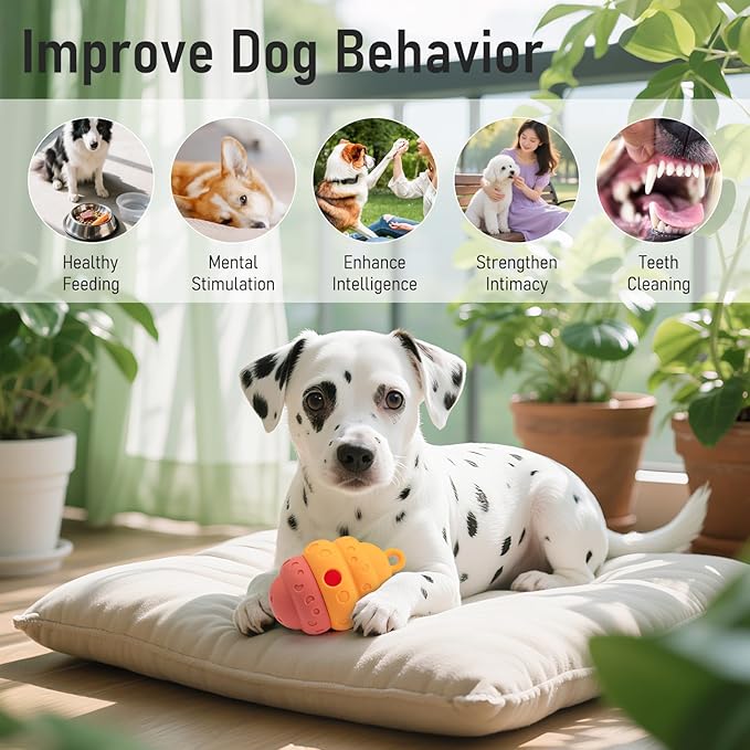 Dog Treat Dispensing Toy - Silicone Puppy Food Dispenser for Small Medium Dogs Puzzle Feeder Ball Interactive Toys & Enrichment Mental Stimulation Topple Outdoor Training Travel Honeycomb Yellow