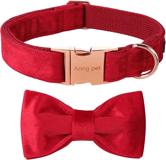 ARING PET Bowtie Dog Collar,Velvet Dog Collars with Removable Bowtie, Christmas Adorable Dog Collar, X-Large.