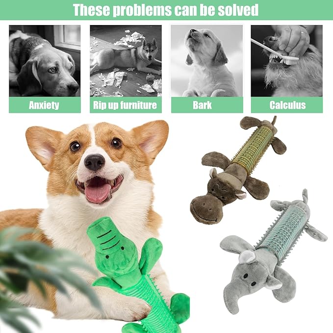 2025 New Dog Chew Toys for Aggressive Chewers, Tough Interactive Plush Squeaky Toys with TPR Rubber, Dog Toys for Small/Medium/Large Dogs Breed (E Crocodile + Elephant)