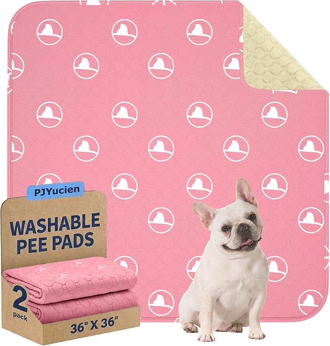 PJYuCien Washable Dog Playpen Mat, 2 Pack 36”x 36” Pink, Leak-Proof Reusable Puppy Pee Pads, Non-Slip Pee Mat for Whelping Pads, Crate, Potty Training, Puppy (Note: Mat Only, Playpen Not Included)