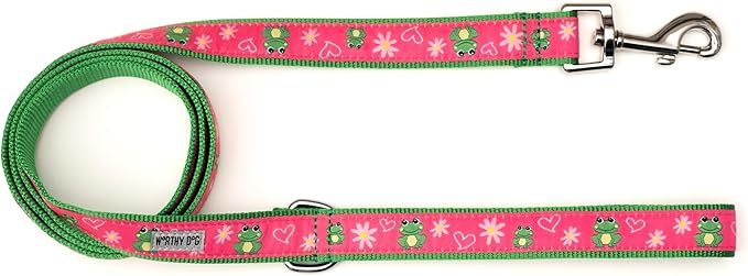 THE WORTHY DOG Stylish Ribbit Patterned Leash for Dogs, Solid Nickel Plated - Green, Small