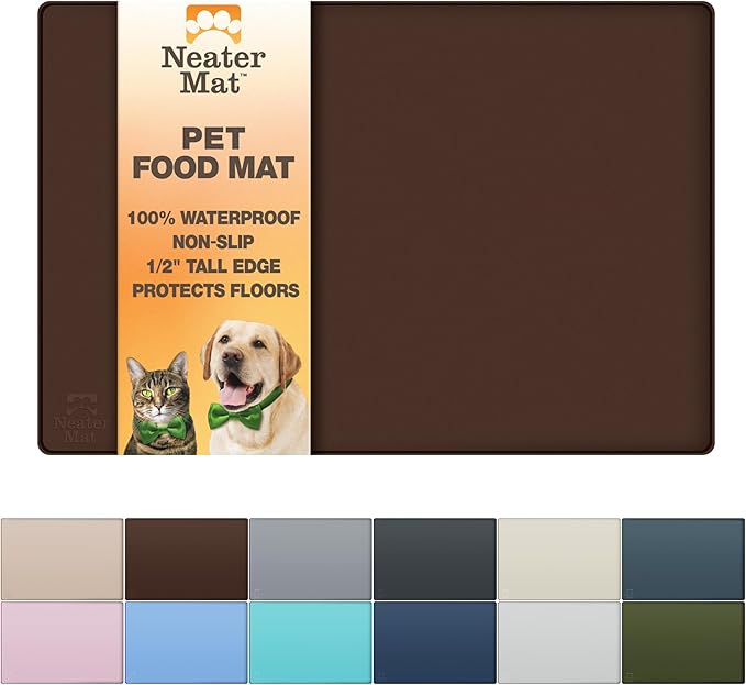 Neater Pet Brands Neater Mat Pet Mats for Food and Water, Cat & Dog Bowl Mat Waterproof Silicone, Feeding Tray, Dog Food Mats for Floors, Placemat w/Raised Edge for Under Bowls, 16” x 10”, Brown