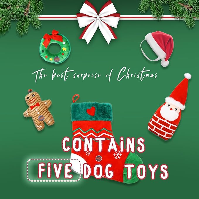 Laifug Christmas Dog Toy, containing rustling Paper Pieces to Attract Pets, Interactive Plush chew Toy, Suitable for Small, Medium and Large Dogs, relieves Canine Anxiety.