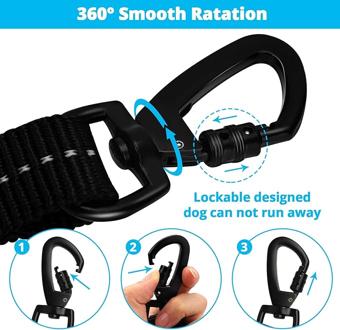 Rope Dog Leash 5 FT: Heavy Duty Leashes with Swivel Lockable Hook Reflective Threads Bungee and Padded Handle - Dog Lead for Large Small Medium Dogs Outside Walking Hiking Blue