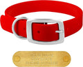 Regal Dog Products Small Red Waterproof Dog Collars with Custom Engraved Name Plate | Vinyl Coated, Anti, Easy to Clean Personalized Biothane Dog Collar - Other Sizes for Medium & Large Dogs