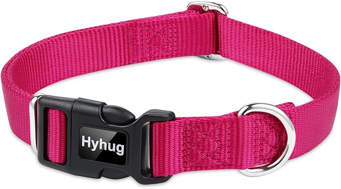 Hyhug Dog Collar for Large Dogs, Heavy Duty | Quick Release Nylon Buckle Collar, Adjustable & Durable Pet Supplies for Boy & Girl Dogs (Large, Rose Red)